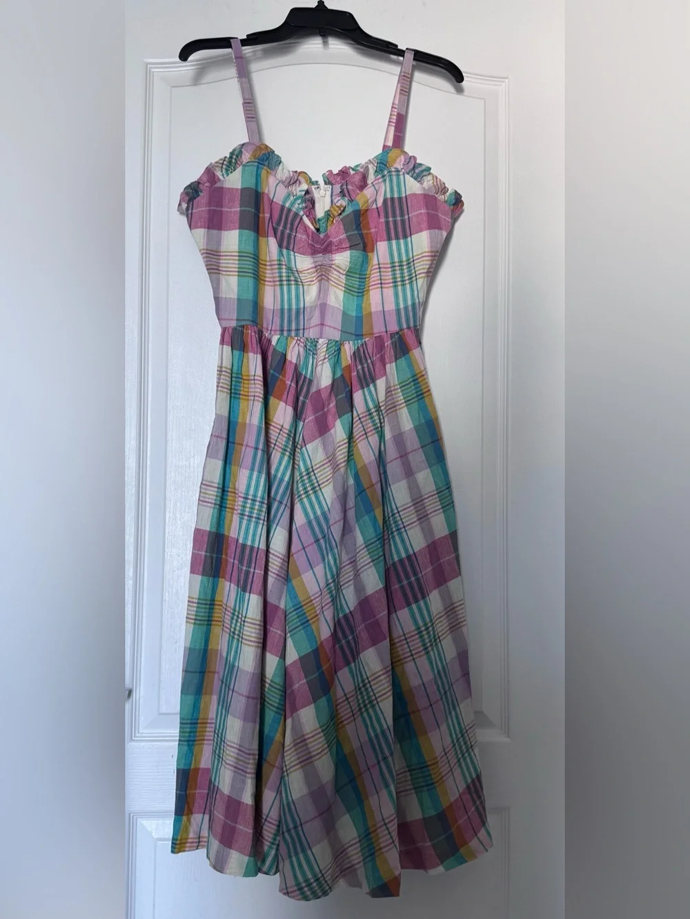 NWT POLO RALPH LAUREN SPAGHETTI STRAP RUFFLE MIDI PLAIDS FIT&FLARE DRESS SIZE 6